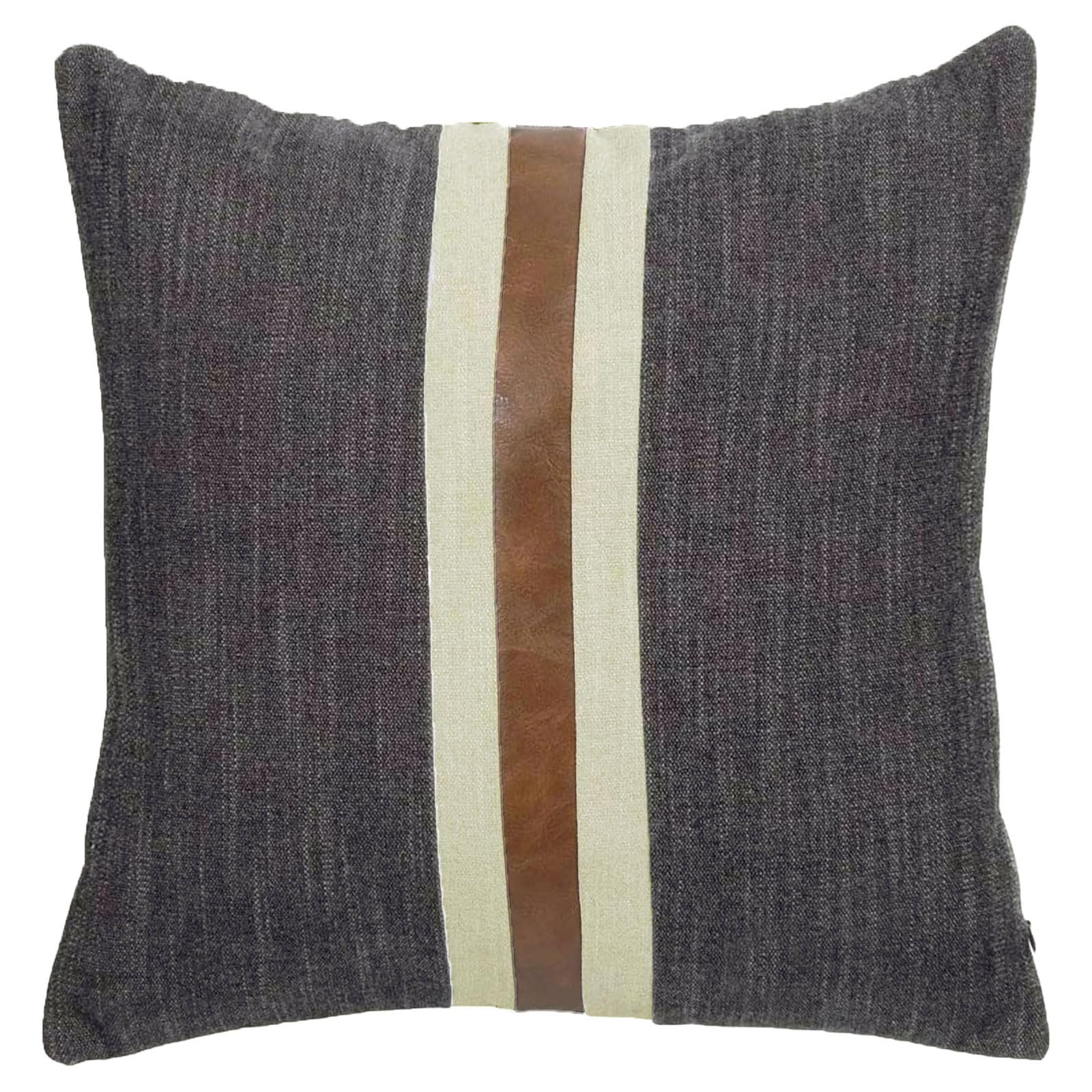 BOYSUM 12x12 Inch Faux Leather Farmhouse Decorative Throw Pillow Covers - Brown & Black Modern Accent Pillows for Outdoor, Couch, Sofa & Bed - Waterproof & Durable Home Decor for Patio, Living Room & Bedroom