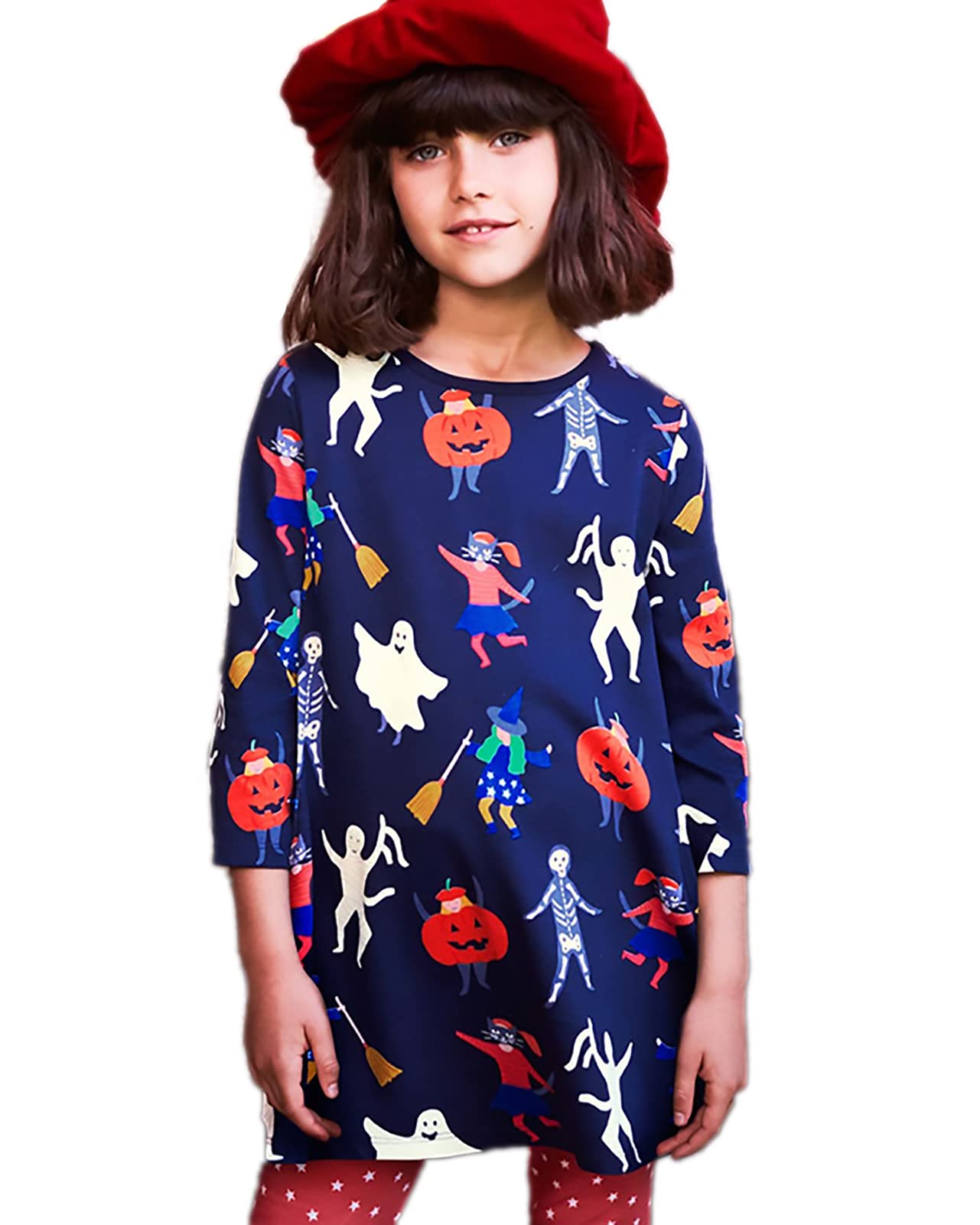 KISSOURBABY Girls Long Sleeve Cotton Casual Dress - Vintage Print Princess Dress for Toddler & Kids - Perfect for Birthday Parties, School, and Family Photos
