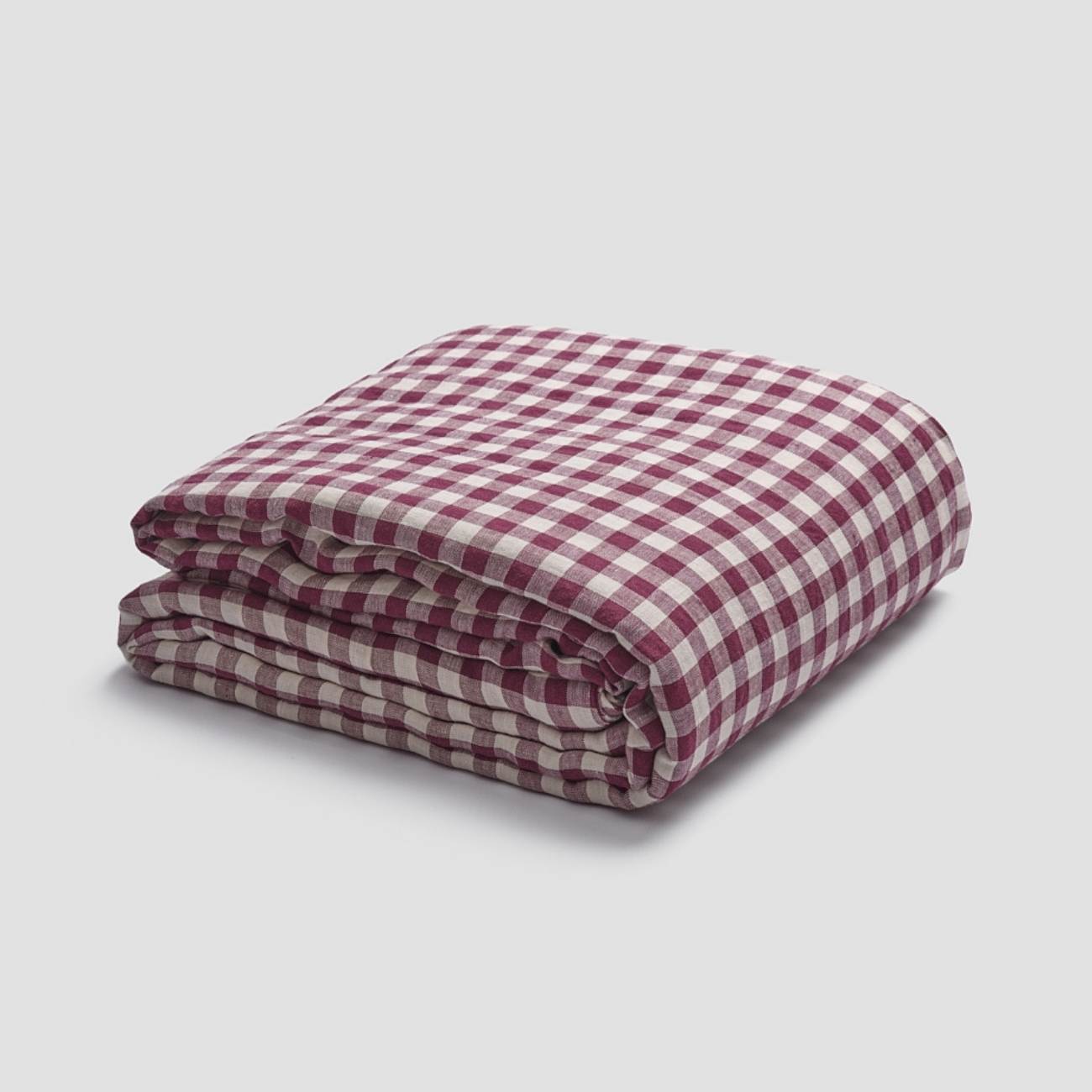 Premium 100% Linen Duvet Cover - Berry Gingham Pattern - Breathable & Soft Bedding Set for All Seasons - Perfect for Master Bedroom, Guest Room & Vacation Homes