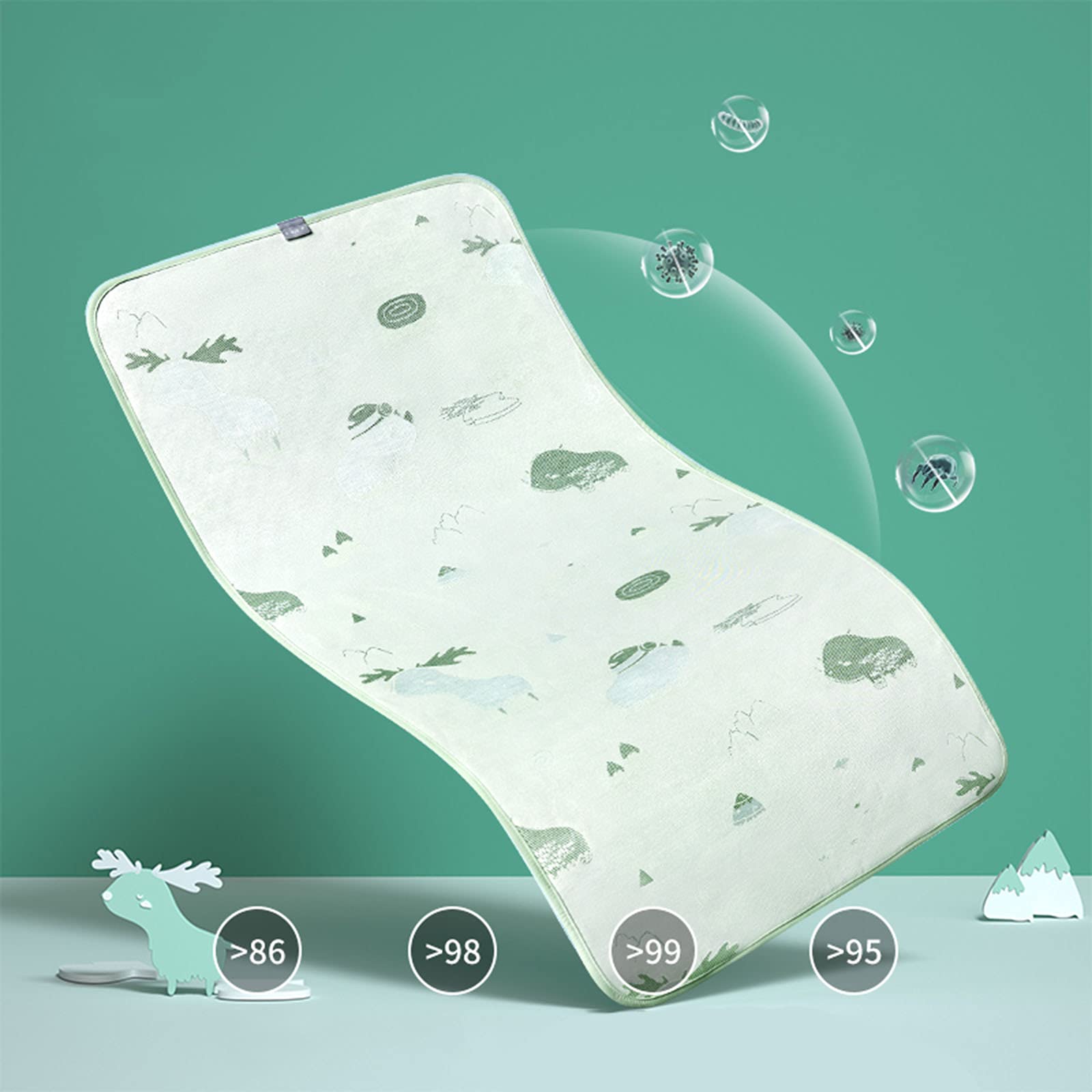 Cooling Baby Sleeping Mat - Breathable Ice Silk Crib Pad for Newborns | Soft Non-Slip Foldable Air Conditioning Mattress | Washable Green Summer Bedding (110x63cm) | Perfect for Nursery, Daycare & Travel Use