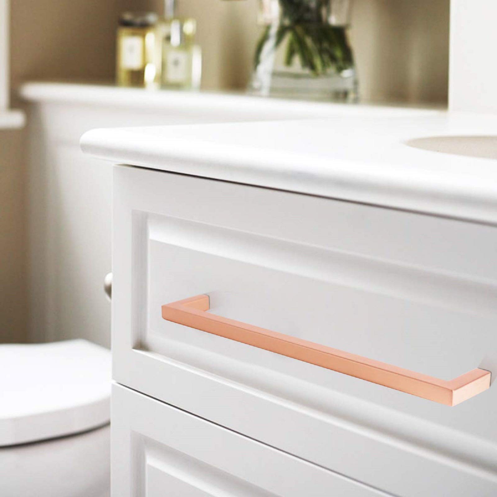 1 Pack Modern Rose Gold Square Cabinet Pulls - 8.8 Inch (224mm) Hole Centers, Stainless Steel Kitchen Drawer Handles for Cabinets & Furniture - Perfect for Kitchen Remodel, Bathroom Vanity, and Office Storage
