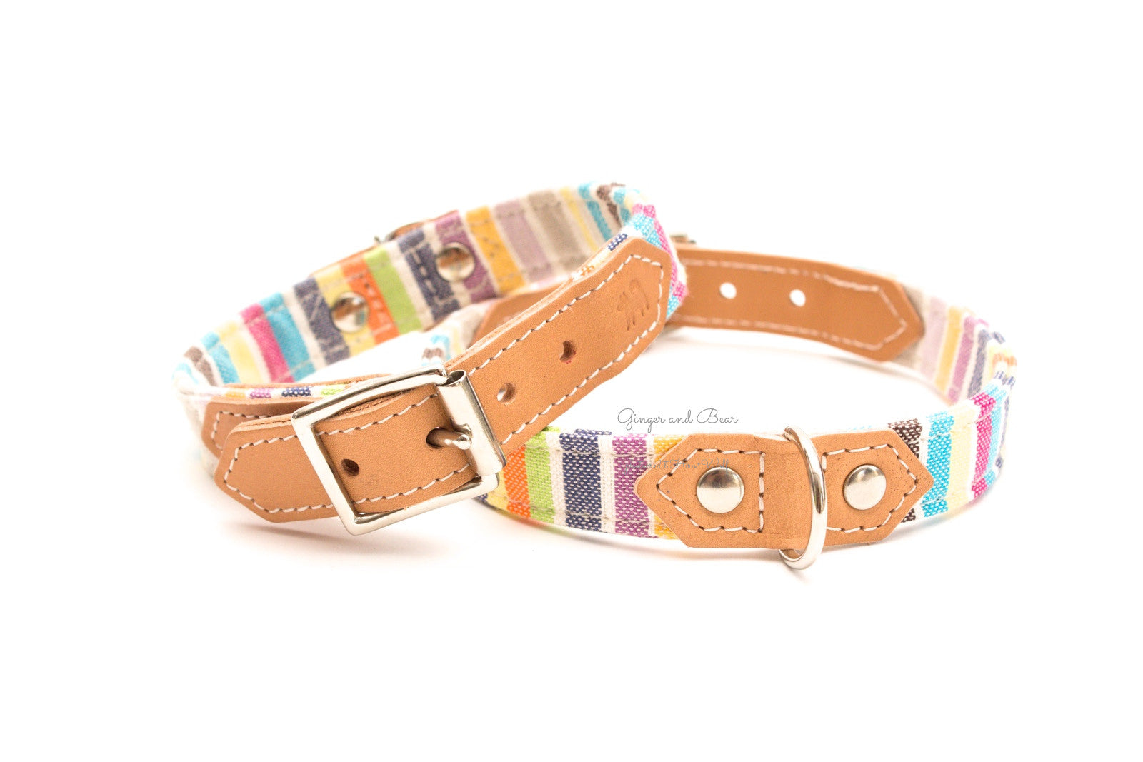 Hiro+Wolf Dog Collar: Soft Pastel Striped Kikoi Fabric, Adjustable & Durable Pet Collar for Small to Medium Dogs - Perfect for Walks, Training & Everyday Wear