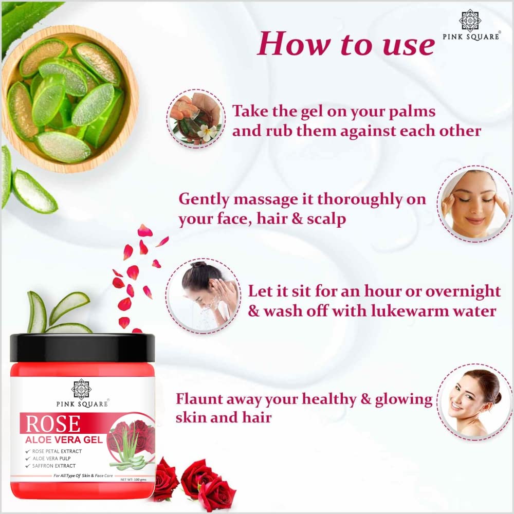 Pink Square Rose Aloe Vera Face Gel - 3 Pack (300g Total) for Daily Skincare, Reduces Dark Spots & Acne, Promotes Clear Skin | Perfect for Morning/Night Routine & Post-Sun Care
