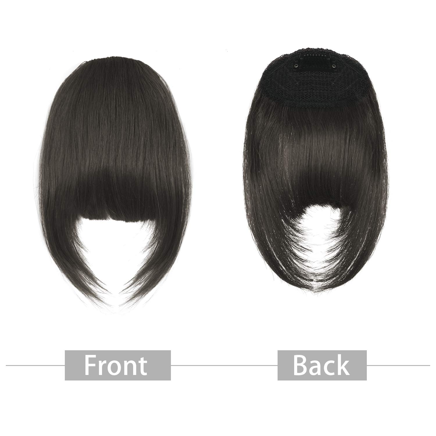 FESHFEN Clip-in Bangs 100% Human Hair Extension | Curved French Fringe | Dark Brown Natural Hairpiece | Flat Neat Bangs with Temples | One Piece Hair Extension for Women & Girls | Perfect for Daily Wear, Cosplay & Hairstyle Transformations