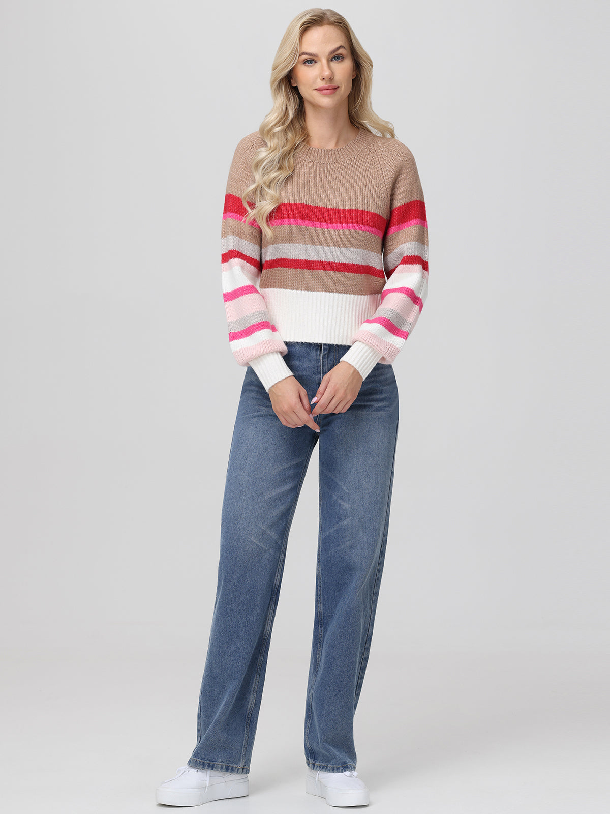 Georgia Stripe Raglan Sweater - Women's Casual Long Sleeve Pullover for Fall & Winter | Perfect for Office, Travel & Cozy Weekends