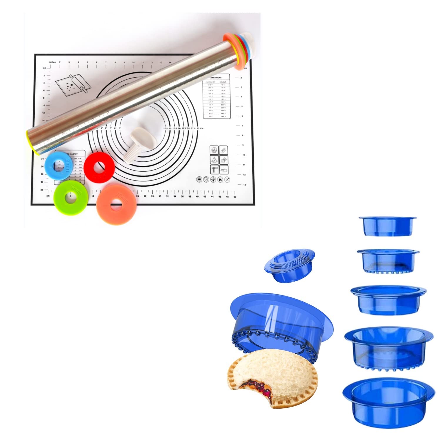 Premium Stainless Steel Dough Roller Pins with Nonstick Silicone Pastry Mat - 5-Piece Baking Set for Cookies, Fondant, Cake, Bread | Perfect for Home Bakers, Cake Decorating, Kids Baking Activities & DIY Gift Ideas