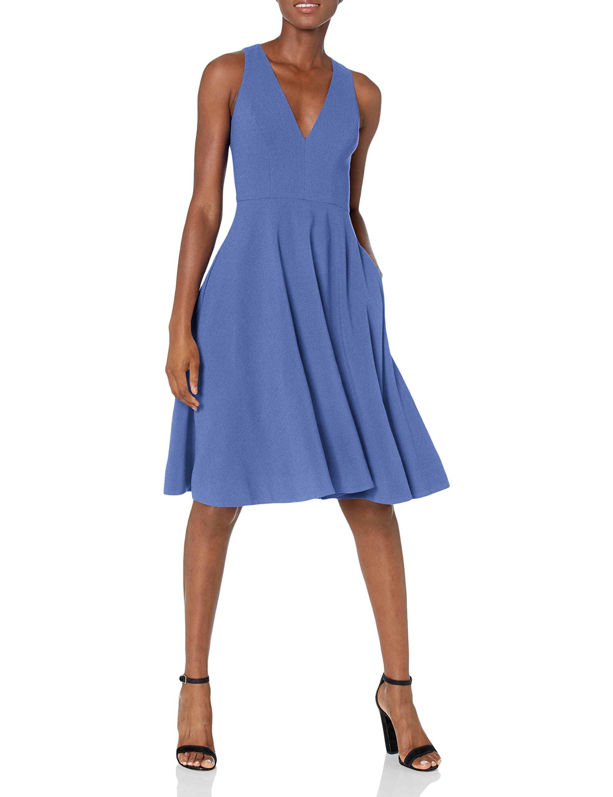 Dress the Population Women's Catalina Solid Sleeveless Fit & Flare Midi Dress - Elegant Cocktail & Summer Party Outfit for Weddings, Date Nights & Special Occasions