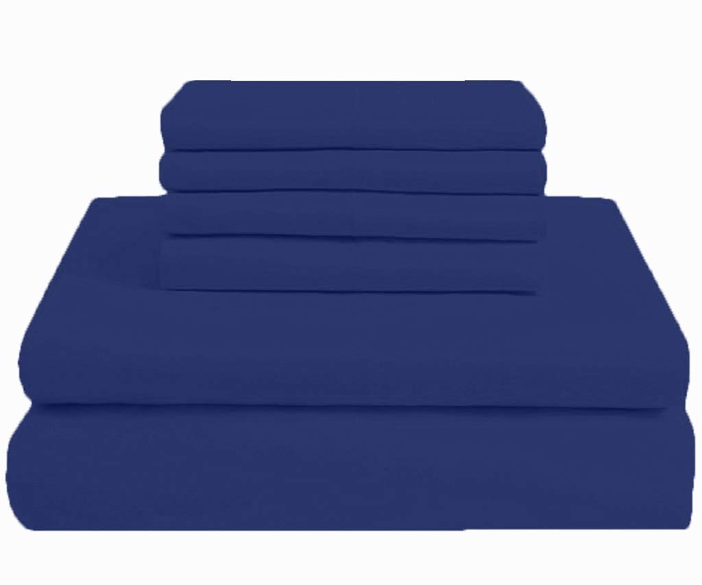 Luxury 6-Piece Egyptian Cotton Bed Sheet Set - King Size, Navy Blue - 1 Flat Sheet, 1 Fitted Sheet (13