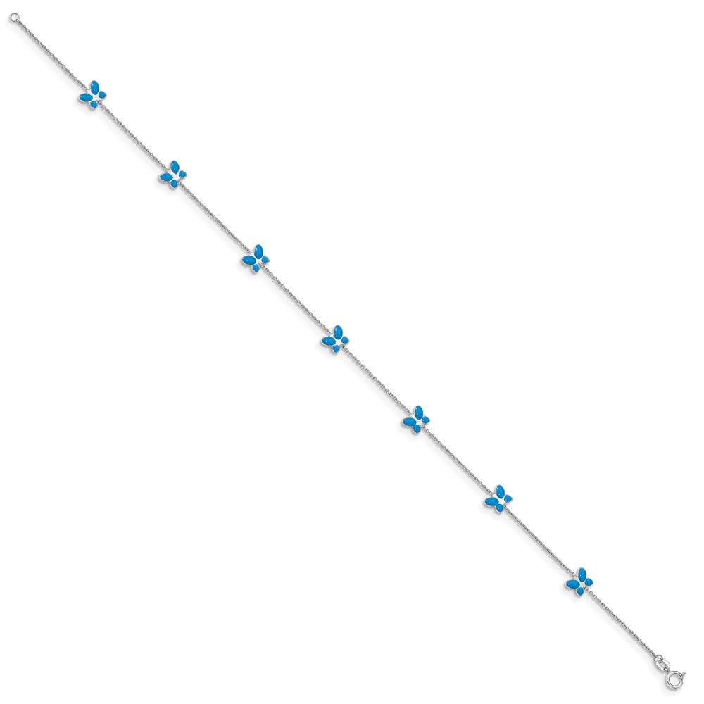 10K White Gold Blue Enamel Butterfly Ankle Bracelet - Elegant Jewelry for Women, Perfect for Weddings, Parties & Everyday Wear