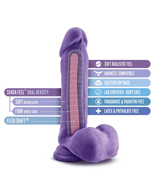 Blush Au Naturel Bold Hero 8 Inch Realistic Dildo - Purple Silicone Adult Toy for Couples & Solo Play - Perfect for Bedroom Fun & BDSM Scenes