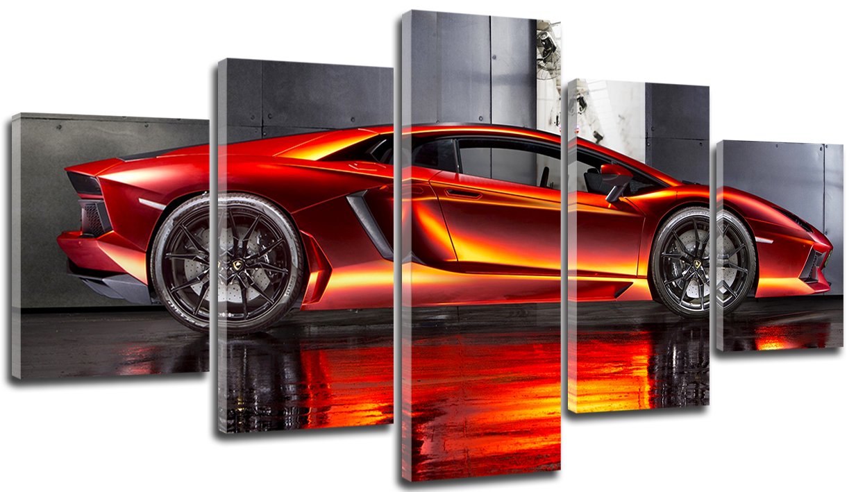 Orange Lamborghini Supercar Canvas Wall Art - 5 Piece 60x32
