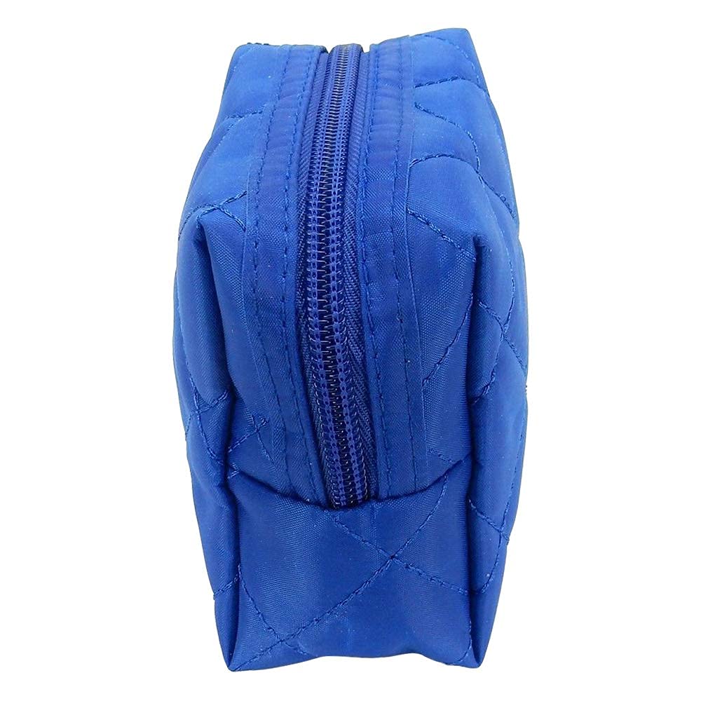 Kingsley Quilted Cosmetic Bag Set of 3 - Waterproof Travel Makeup Organizer with Zipper - Multi-Purpose Pouch for Toiletries, Coins & Jewelry - Perfect for Vacation, Gym & Daily Use - Blue