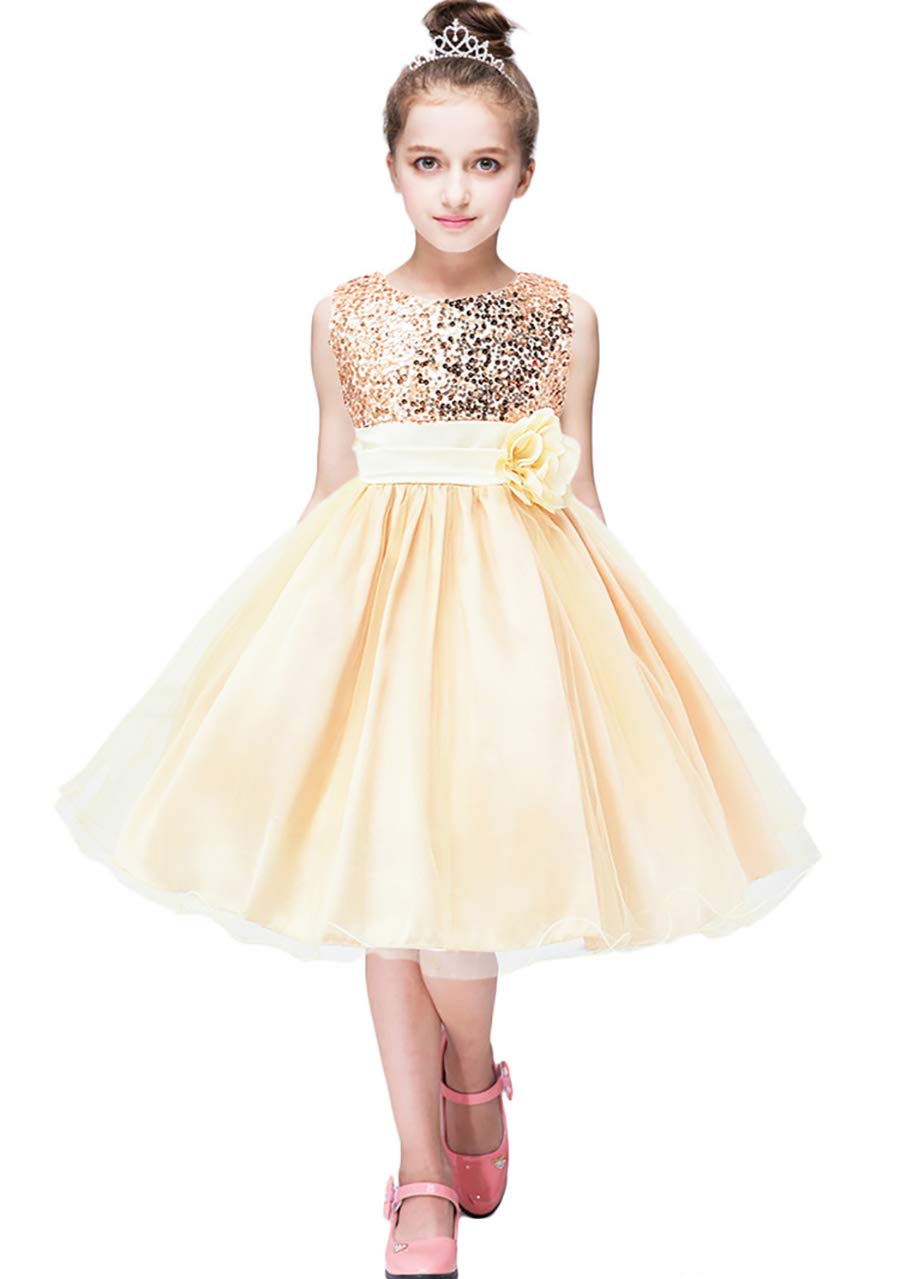 OMZIN Girls Sequin Flower Bow Princess Dress - Sleeveless Lace Tutu Dress for Wedding, Party, Birthday & Special Occasions | Perfect for Pageants, Photo Shoots & Dress-Up Play