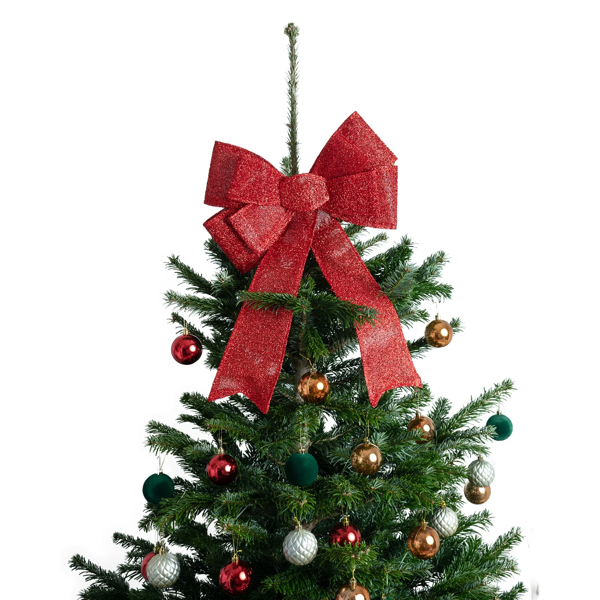 Pre-Lit Christmas Bows with 30 LED Lights - Red for Tree & Door Decor