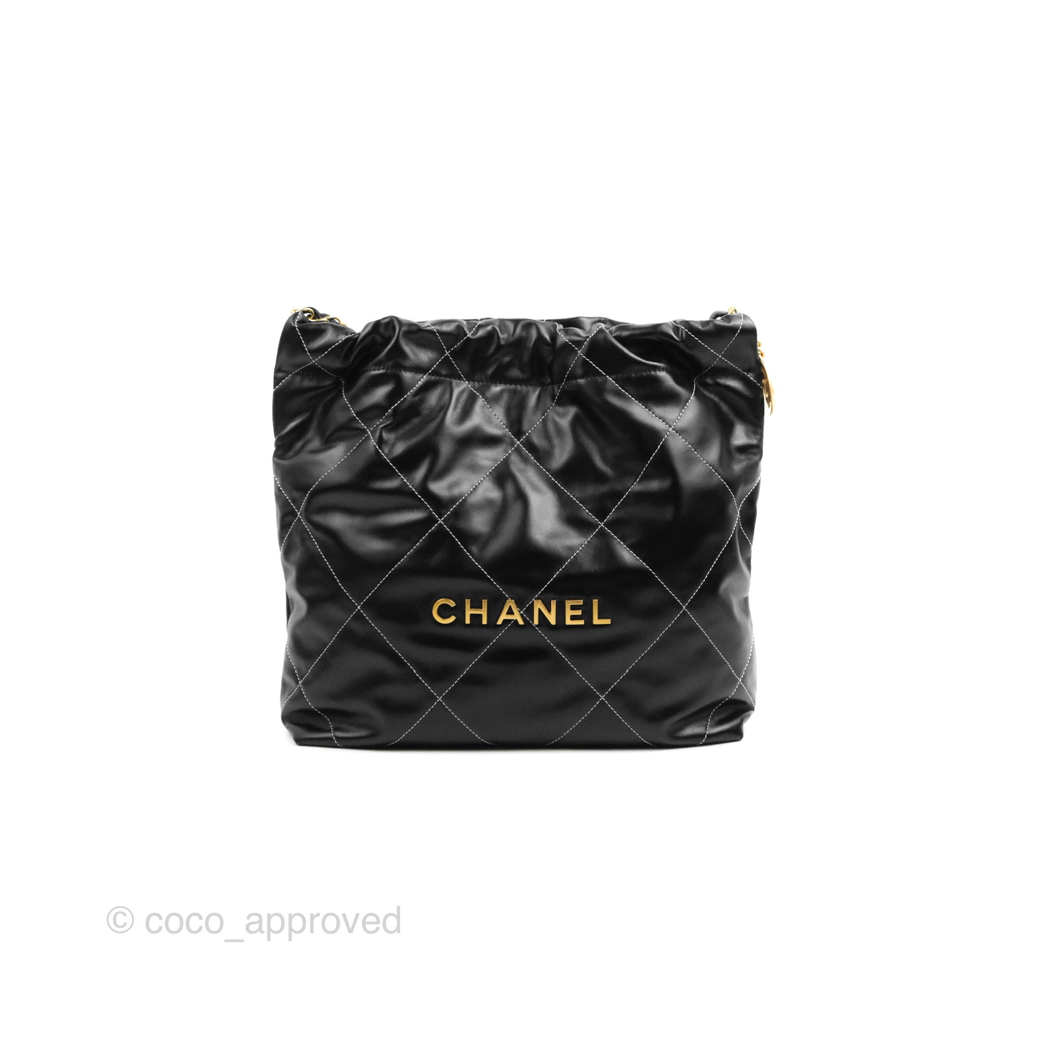 Chanel 22 Small Handbag Black Calfskin Leather with Contrast Stitch & Aged Gold Hardware - Luxury Crossbody Bag for Women, Perfect for Date Night & Evening Events