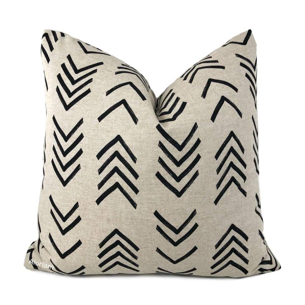 Aswan I Beige Black Tribal Arrow Print Pillow Cover - Decorative Throw Pillow Case for Sofa, Bed, Couch - Boho Home Decor Accent