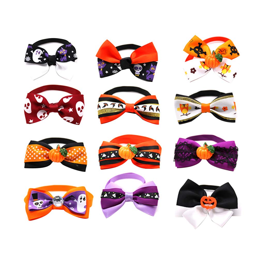 Balacoo 12pcs Orange Bowtie Dog Collar for Puppies - Stylish Pet Accessories for Parties & Photos