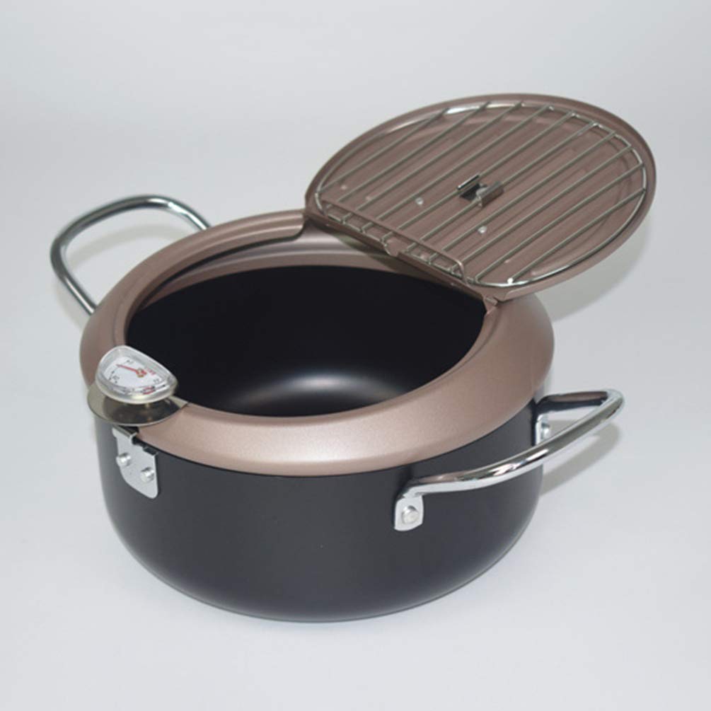 Oil Saving Deep Fryer Pan with Thermometer - Temperature Control Kitchen Fry Pot for Chicken, Potato & Seafood | Perfect for Home Cooking, Frying, and Japanese-Style Tempura