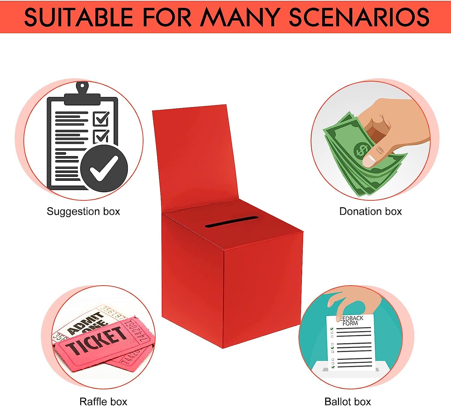 24-Pack 6x6x6 Inch Cardboard Ballot Box with Slot - Raffle, Donation, Voting & Business Card Collection Box for Fundraising, Contests & Events (6 Colors) - Perfect for Charity Drives, School Elections & Office Voting