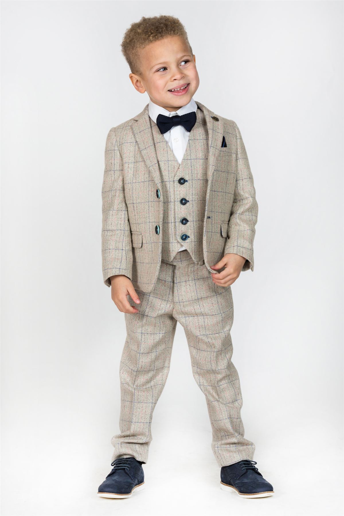 Harding Kids Cream Tweed Check 3-Piece Suit for Boys & Girls - Perfect for Weddings, Parties & Formal Events