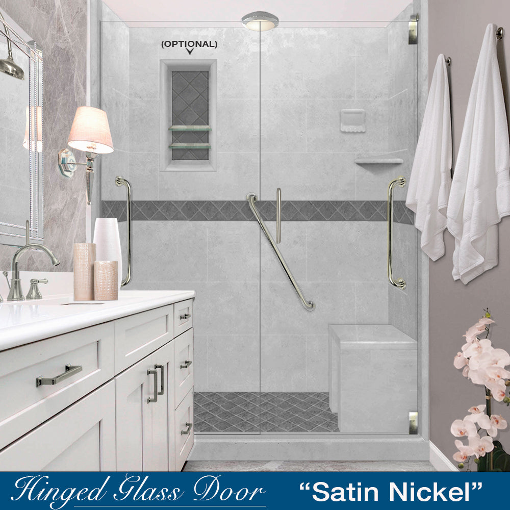Freedom 60 Alcove DIY Shower Remodel Kit - Portland Cement Sistine Stone & Diamond Stone Accent Wall Panels for Bathroom Renovation | Waterproof & Easy Installation for Modern Home Upgrade