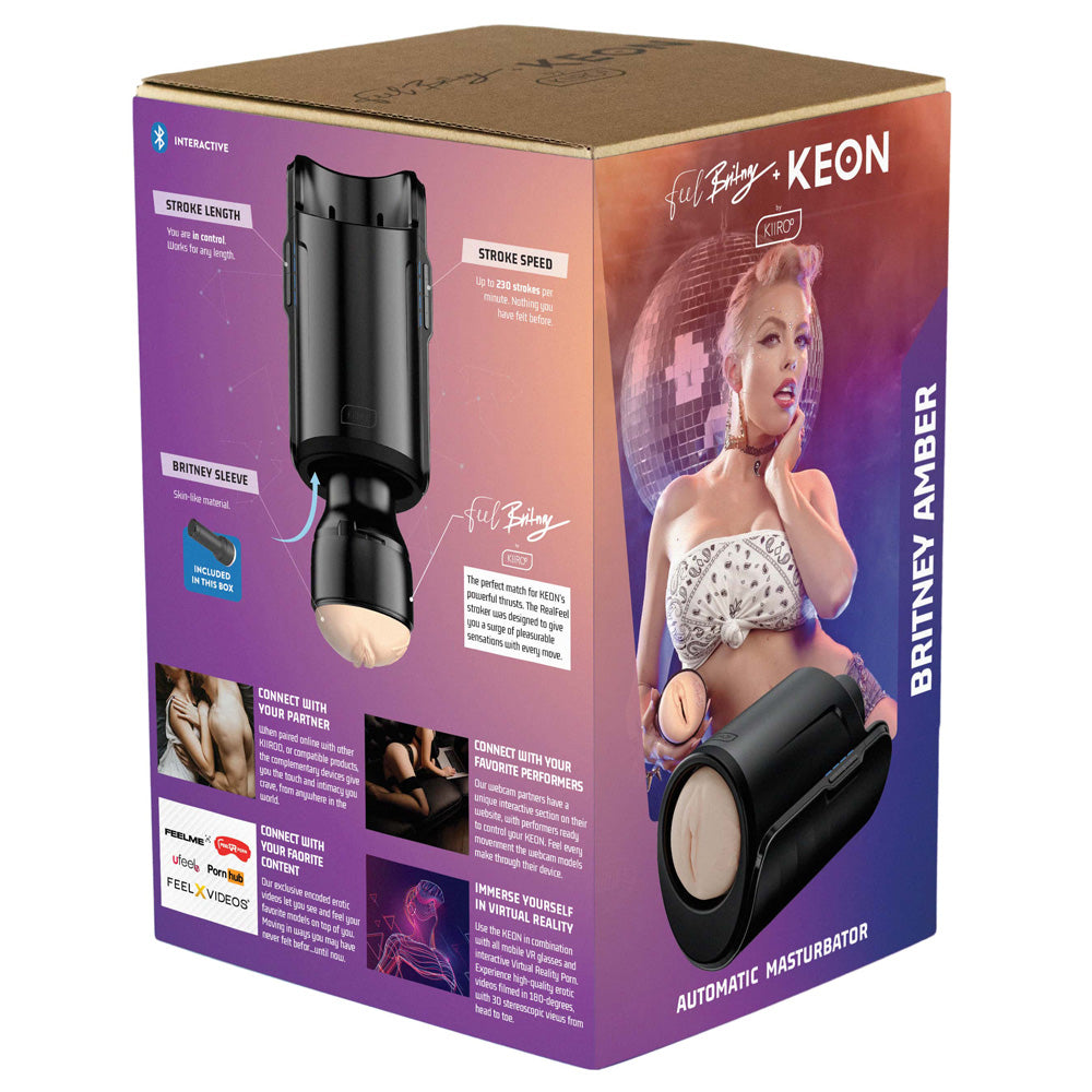 Kiiroo Keon Interactive Male Masturbator - Automatic Stroker with FeelBritney Sleeve for Realistic Pleasure | Compatible with VR & Interactive Content | Perfect for Solo Play & Long-Distance Couples