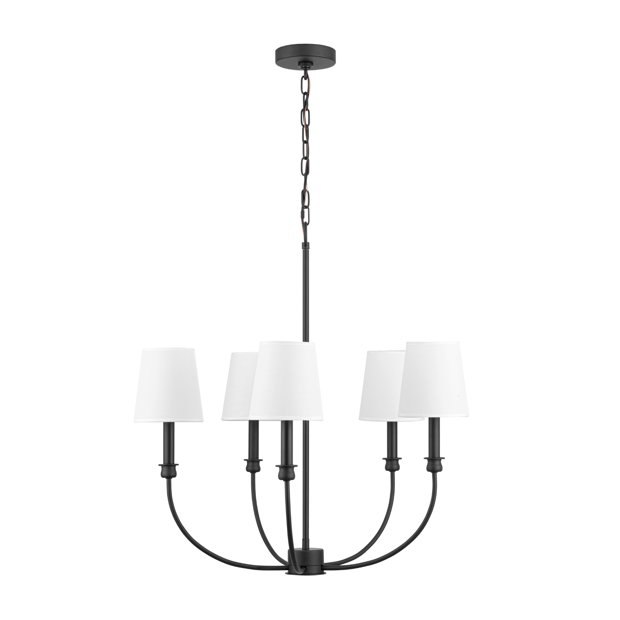 5-Light Billet Chandelier in Matte Black with Fabric Shades - Perfect for Dining Room, Living Room, and Bedroom Lighting