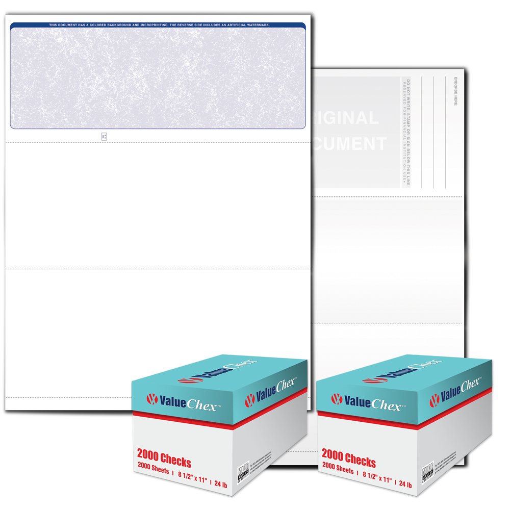 VersaCheck ValueChex 4000 Blank Business Voucher Checks - Blue Classic Design (Form #1000, Top Check) for Small Business Accounting & Payroll Processing