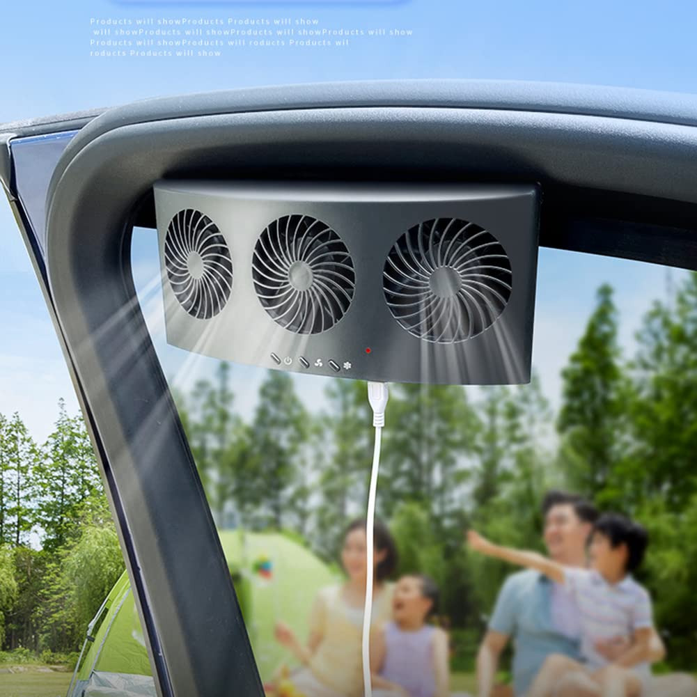 2W USB Car Cooling Fan - Energy Saving 3-Hole Radiator Fan for Auto Ventilation | Front/Rear Window & Exhaust Air Purifier (Black) | Perfect for Summer Road Trips & Parking Ventilation