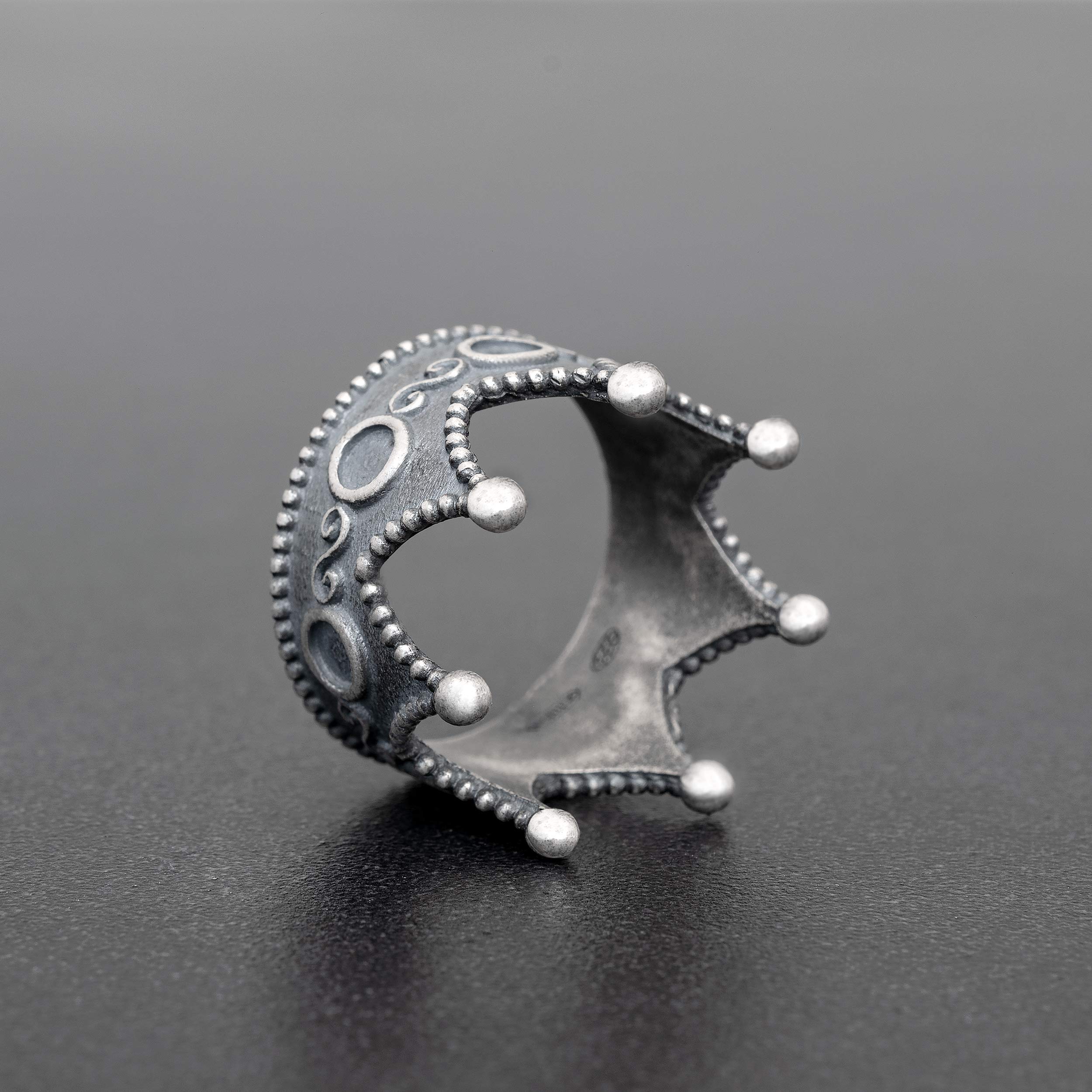 Handmade Sterling Silver Statement Ring for Men - Crown King Ring, Antique Medieval Gothic Vintage Jewelry - Perfect for Costume Parties, Weddings, and Special Occasions