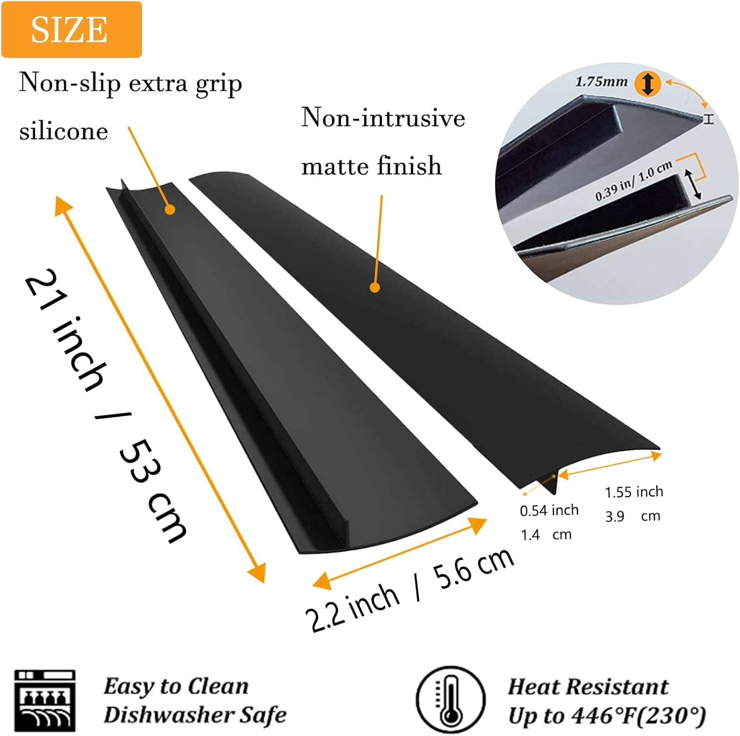 2 Pack 21 Inch Silicone Stove Gap Covers - Heat Resistant, Non-Slip Counter Gap Filler for Dustproof & Waterproof Protection (Black) - Perfect for Kitchen Safety and Cleanliness Between Stove and Countertop