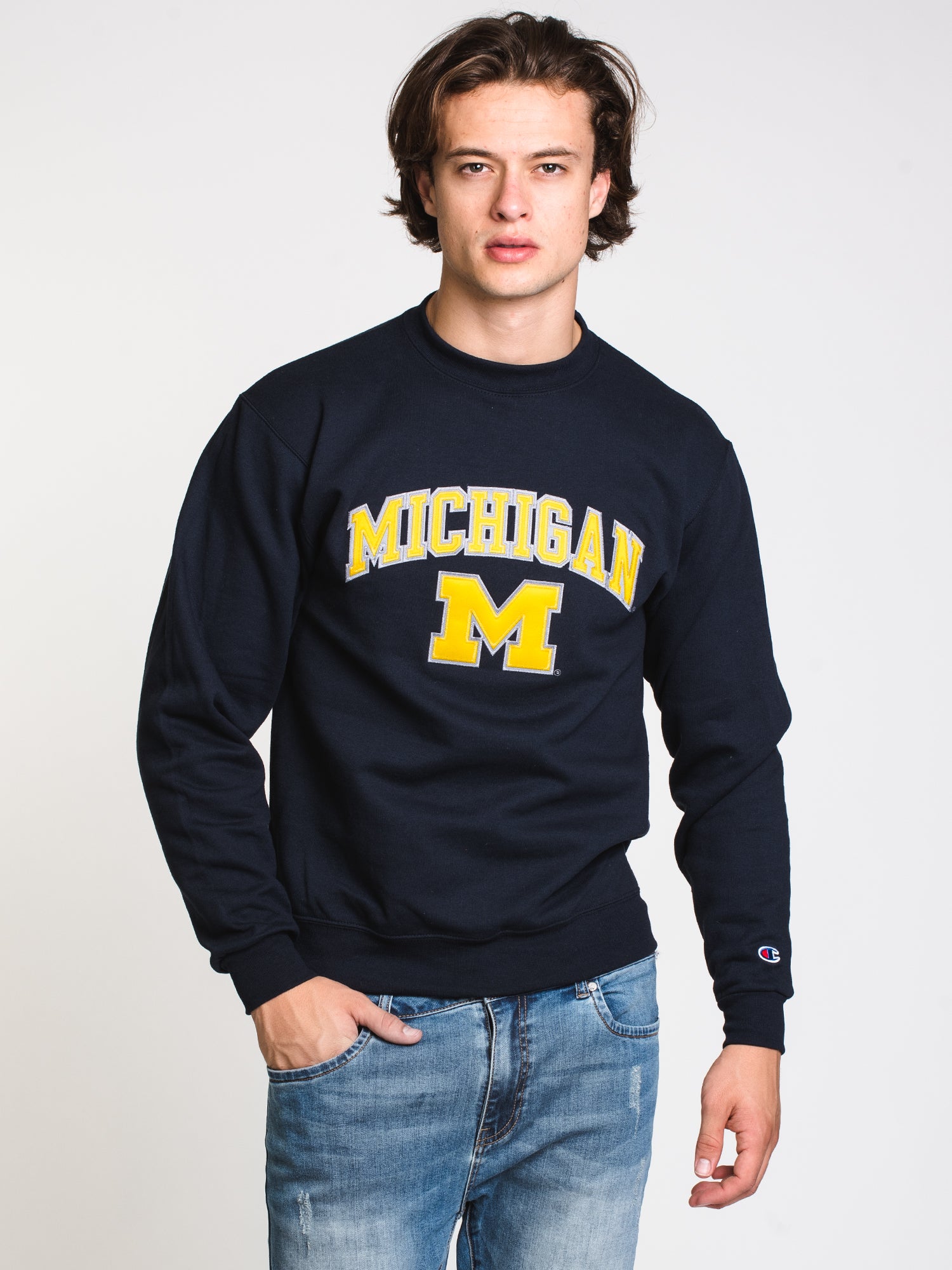 Champion Eco Powerblend Michigan University Crewneck Sweater - Soft & Sustainable Cotton Blend, Vintage College Style - Perfect for Casual Wear, Game Days & Campus Fashion