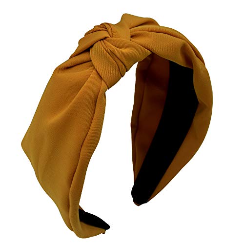 Women's Knotted Turban Headband - Solid Yellow Wide Headwrap for Hair & Fashion Accessories | Perfect for Yoga, Workouts, and Everyday Style
