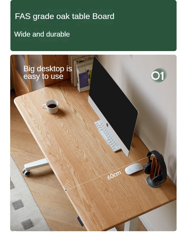 Solid Oak Wood Standing Desk for Home Office - Adjustable Height Mobile Workstation for Ergonomics & Productivity - Perfect for Remote Work, Study, and Small Spaces