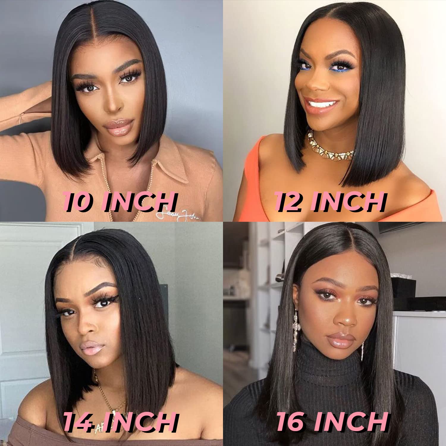 13x4 HD Lace Front Bob Wig for Black Women - 150% Density Human Hair Glueless Pre Plucked with Baby Hair | Middle/Side Part Frontal Bob Wig (10 Inch) | Perfect for Daily Wear, Parties & Special Occasions