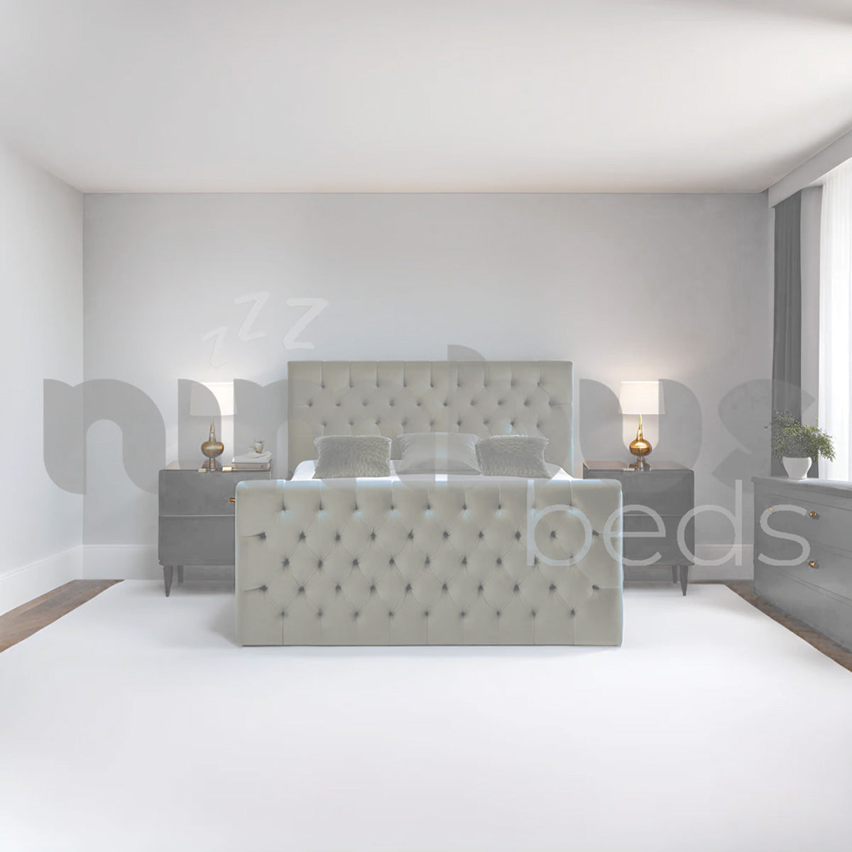 Chesterfield Luxury Bed Frame - Queen/King Size Upholstered Platform Bed with Button Tufting & Wooden Slats - Perfect for Master Bedroom & Guest Room