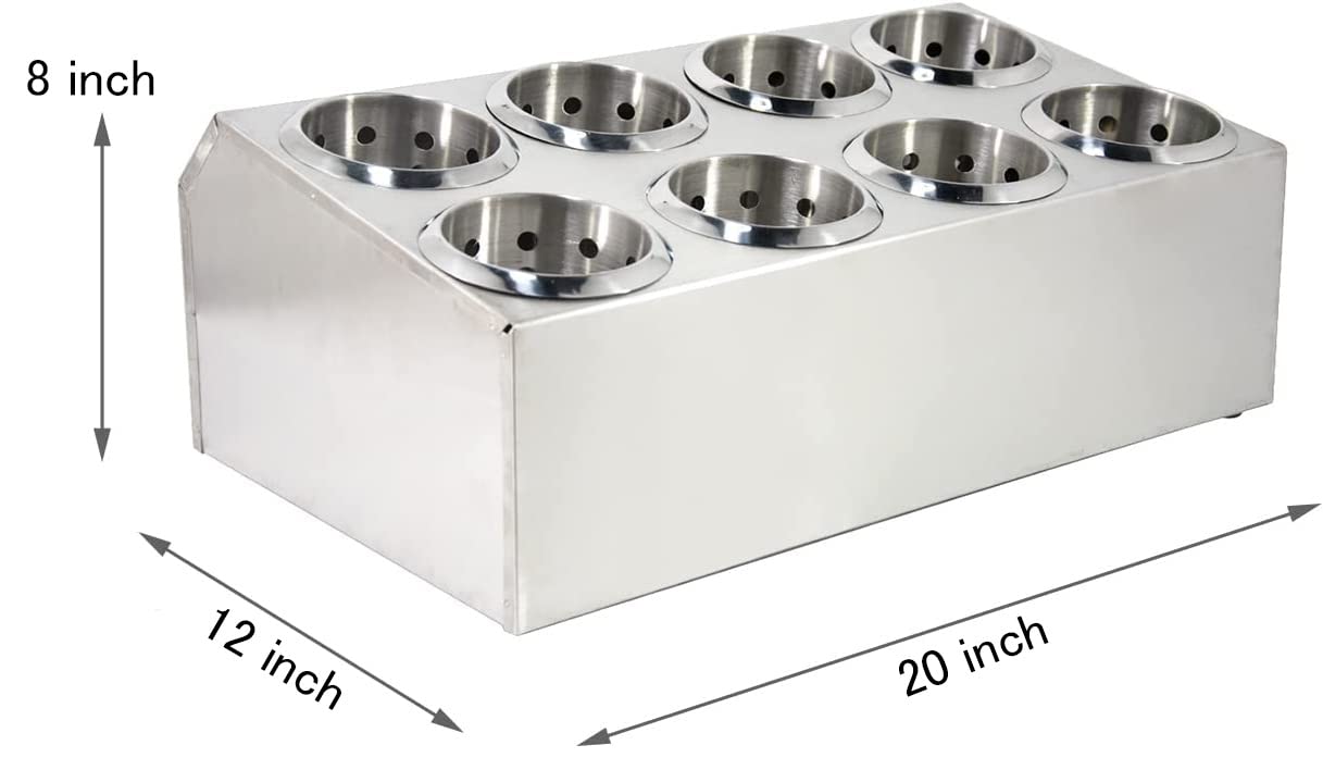 Stainless Steel 8-Hole Flatware Holder - Commercial Utensil Storage Caddy & Drying Rack - Countertop Silverware Organizer for Restaurants, Hotels, Buffets - Perfect for Kitchen, Dining Room, and Food Service Areas