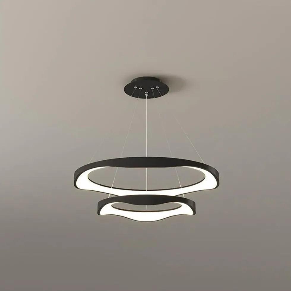 Modern Ring Shaped Metal Acrylic LED Pendant Light for Living Room - Dimmable Hanging Ceiling Lamp for Dining Room, Bedroom, Kitchen & Office Lighting