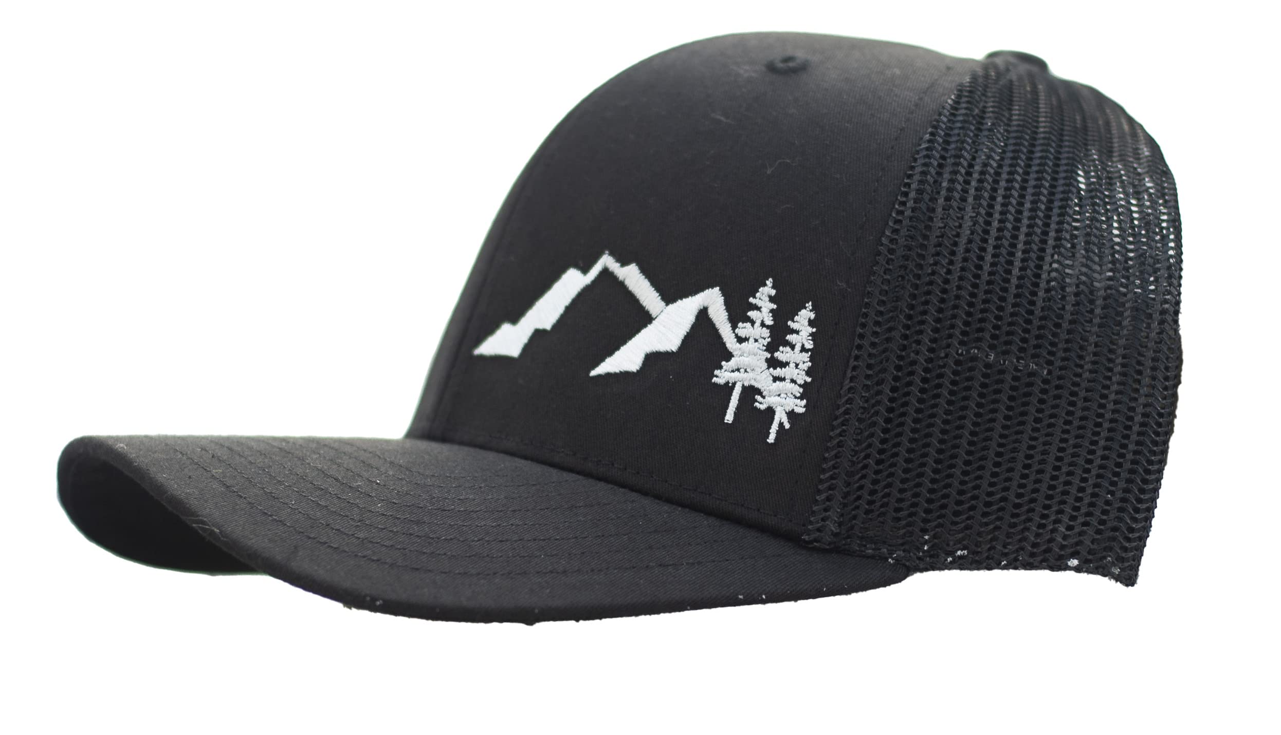Tamarack Trees & Mountains Trucker Hat - Richardson Style 112 Outdoor Cap for Hiking, Camping & Fishing - Breathable Mesh Back Adjustable Snapback