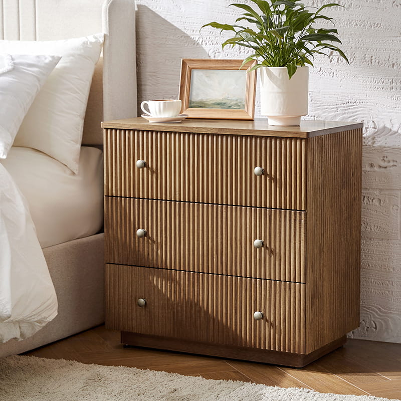 Camille 100% Solid Wood Nightstand with Drawers - Bedside Table for Bedroom, Living Room & Office - Rustic Home Furniture with Storage Space