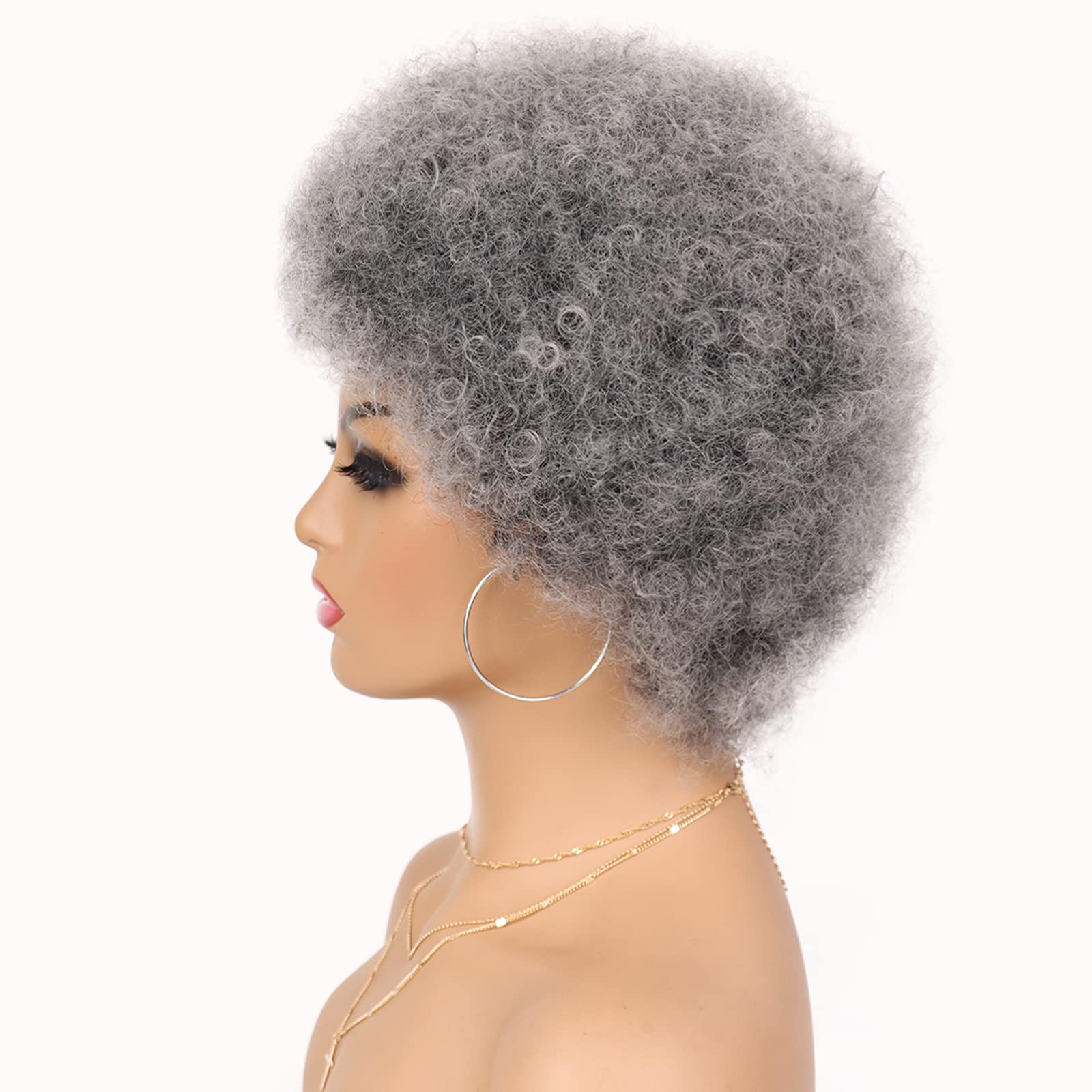 G&T Afro Puff Wigs for Women - Natural Looking Curly Wigs with Dark Roots (1B/Grey) - Perfect for Daily Wear & Party Occasions - Black & White Women's Fashion Wigs for Cosplay, Halloween & Special Events