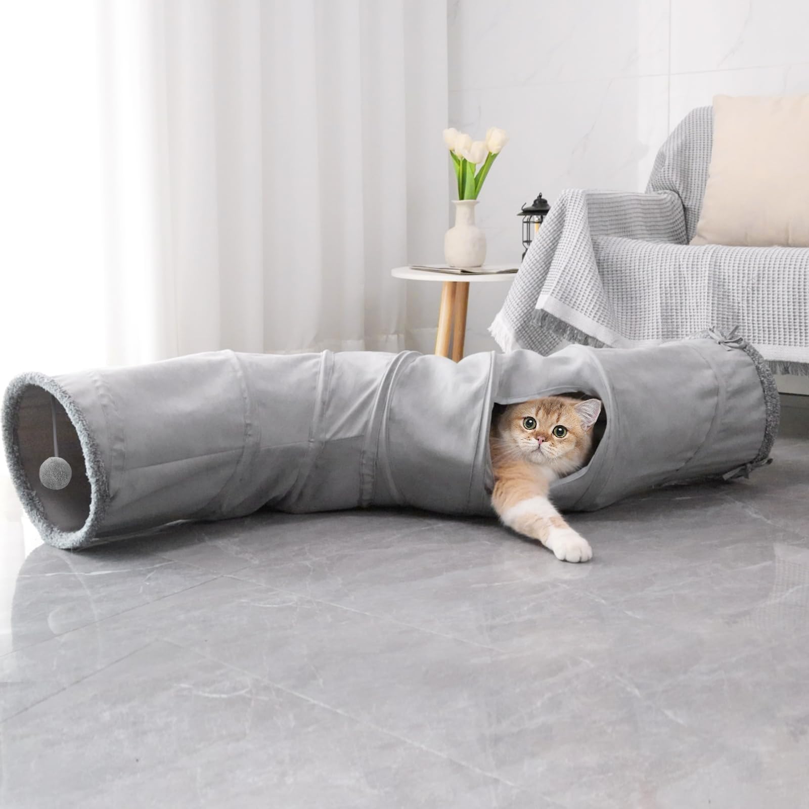 Collapsible S-Shaped Cat Tunnel Toy - 10.5 Inch Indoor Play Tube for Cats, Kittens, Puppies & Small Pets | Interactive Maze House with Roller Track | Perfect for Playtime, Exercise & Hide-and-Seek Games