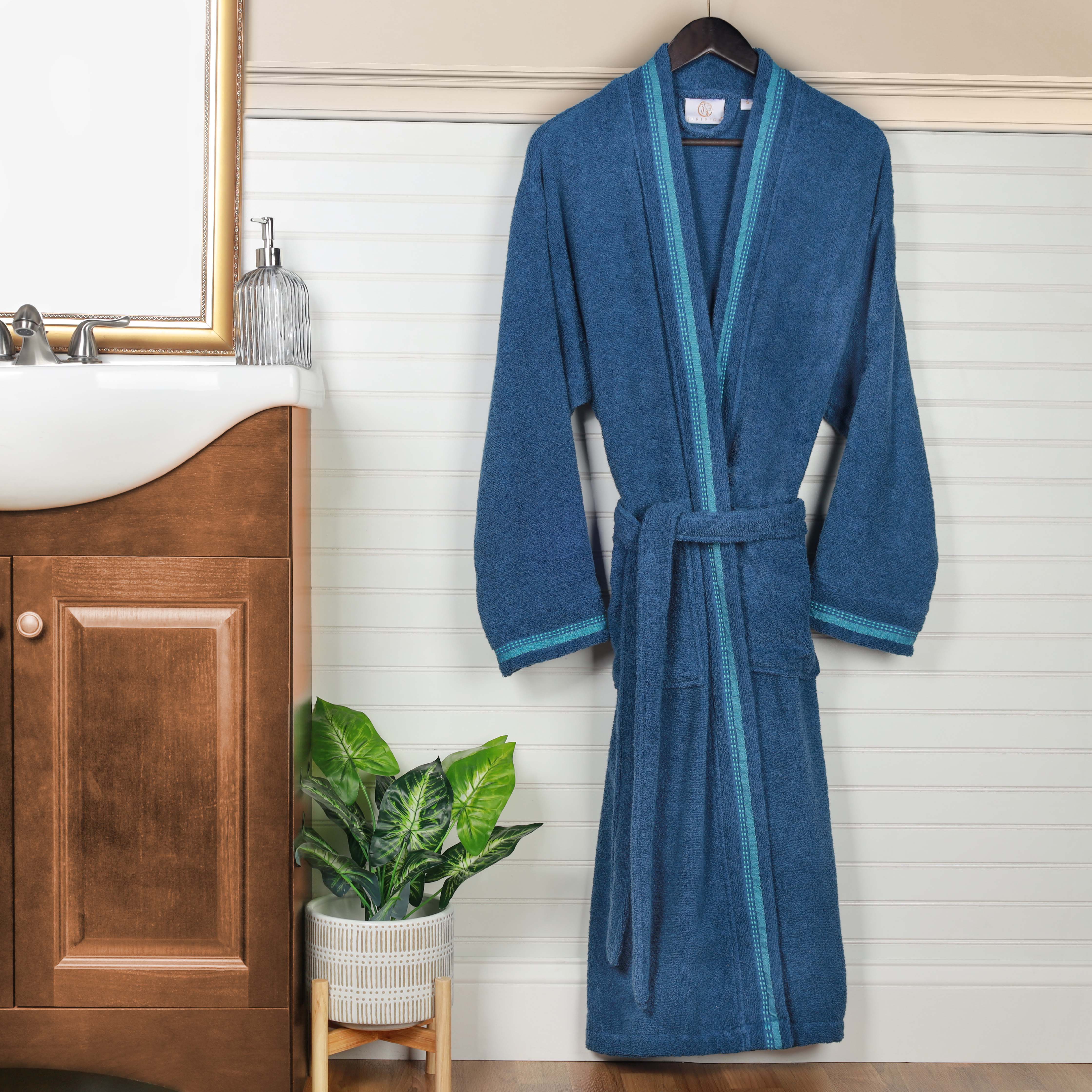 Unisex Cotton Terry Kimono Bathrobe with Embroidery - Soft & Absorbent Bath Robe for Spa, Hotel, Home Relaxation & Gift Giving