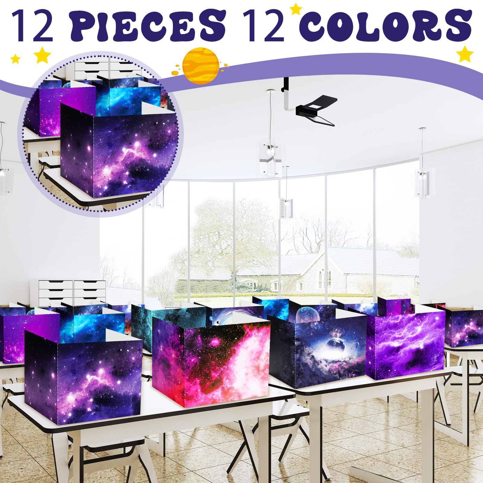 SATINIOR 12-Pack Classroom Privacy Folders & Desk Dividers - Bulk Privacy Boards for Students & Teachers (12 Styles, Starry Sky Design) - Perfect for Testing, Study Sessions & Focused Learning Environments