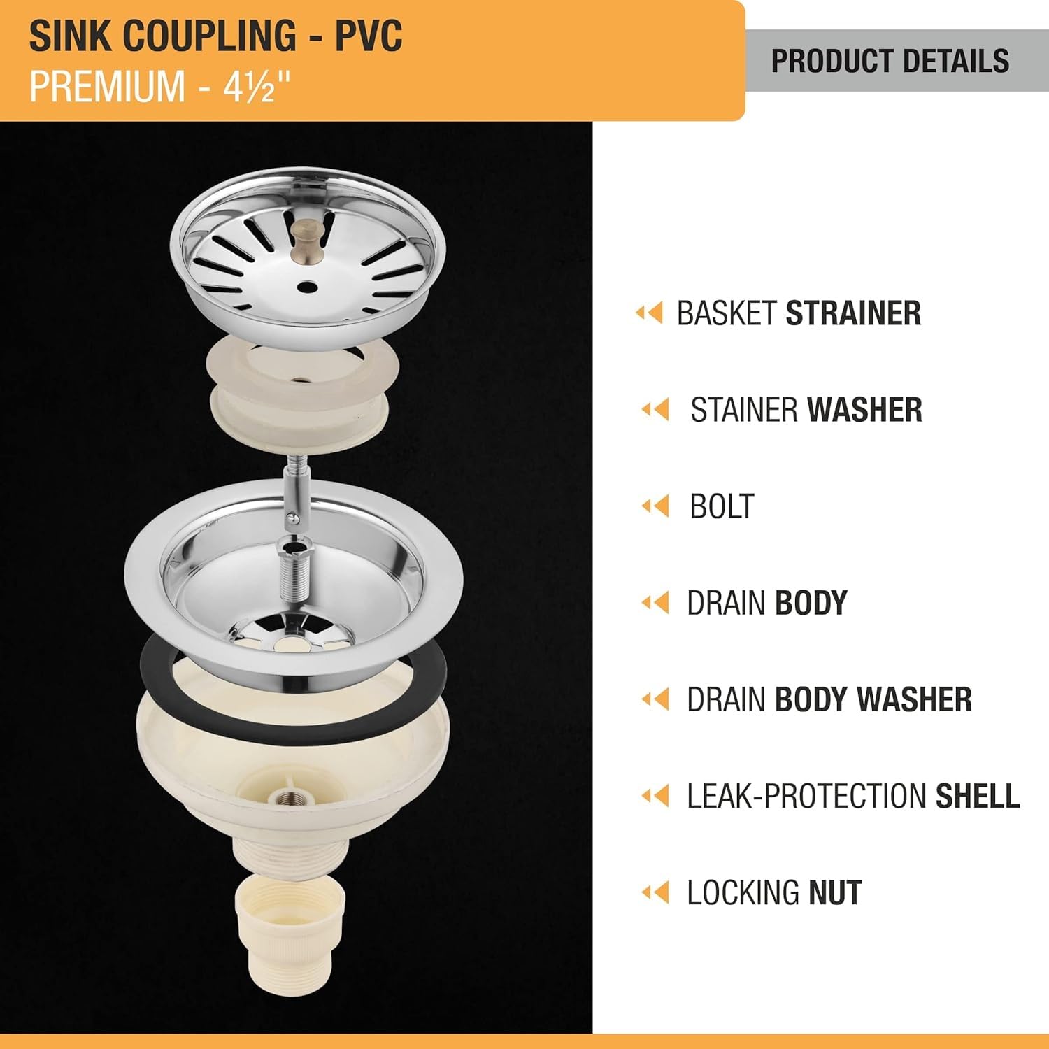 Quento PVC Sink Coupling Kit - 2 Pack Chrome Finished Drain Outlet Connector for Kitchen Sink Plumbing | Durable PVC Pipe Fitting for Home Repair & Bathroom Installation