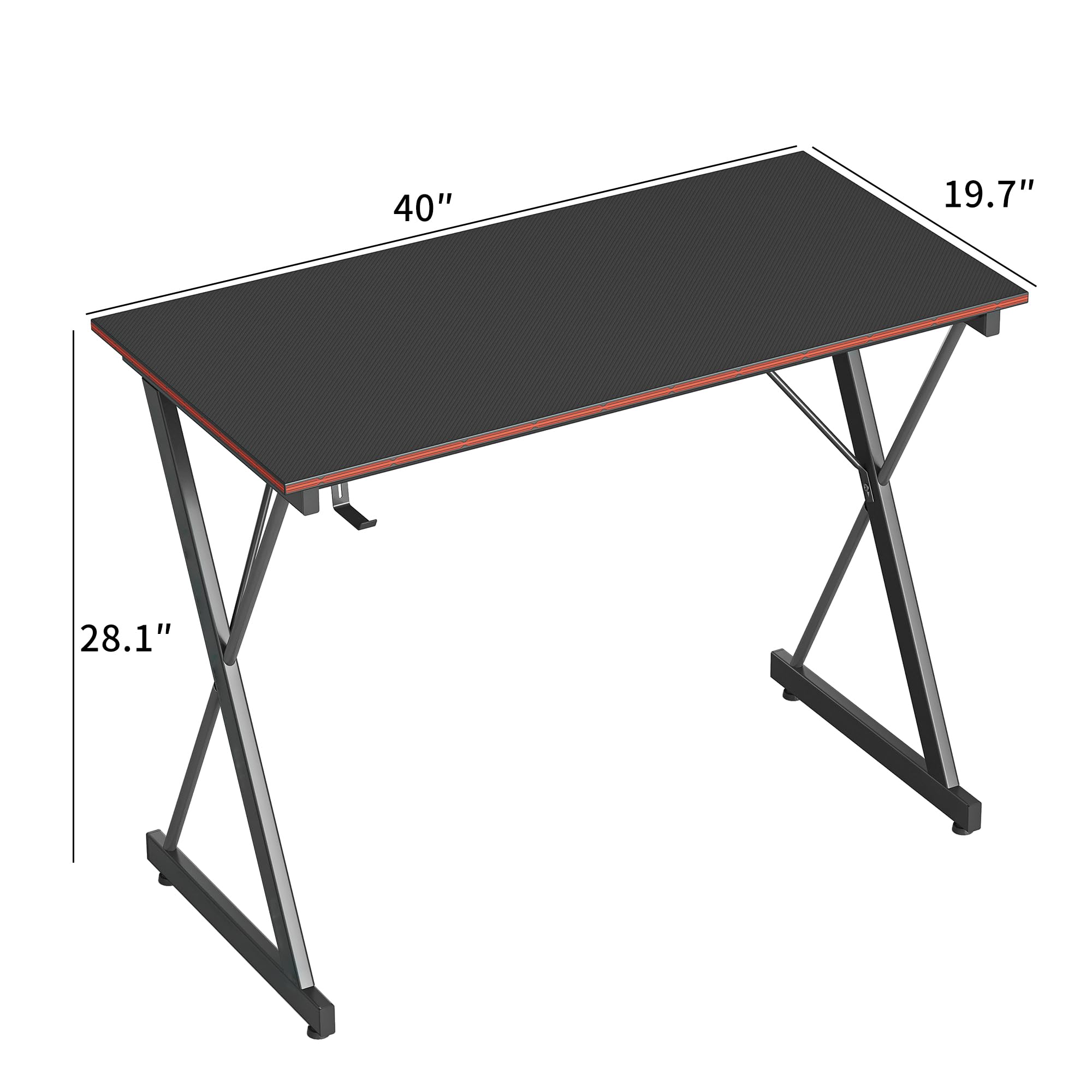 BANTI 40 Inch Large Gaming Desk with Headphone Hook - Sturdy Computer Desk for Home Office, Study & Workstation - Ergonomic Black Gaming Table for PC, Laptop & Console Gaming Setup
