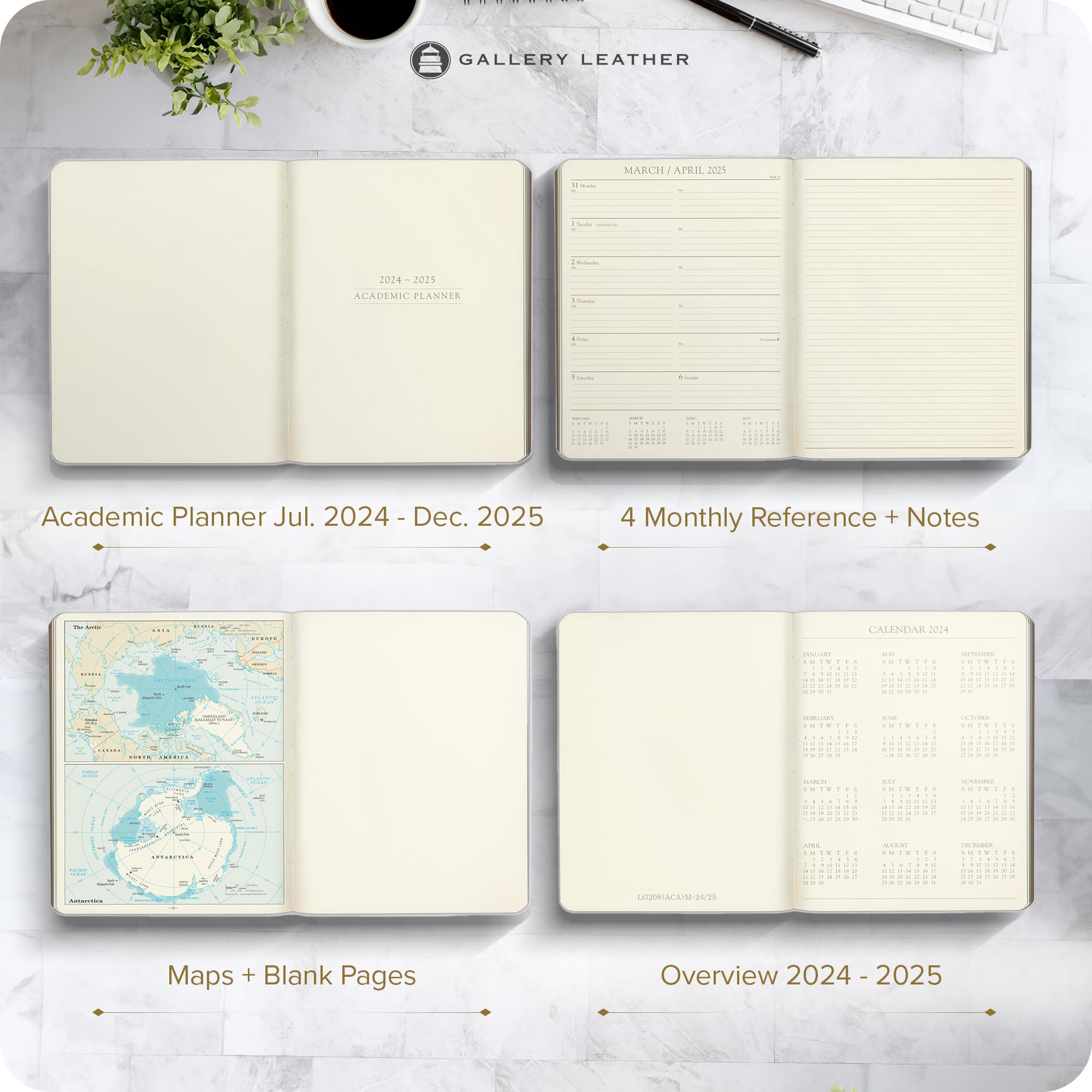 2025 Gallery Leather Academic Planner - Elegant Weekly & Monthly Calendar for Teachers & Students, Gold-Gilded Page Edges, 18-Month (Sept 2024-Dec 2025), 9