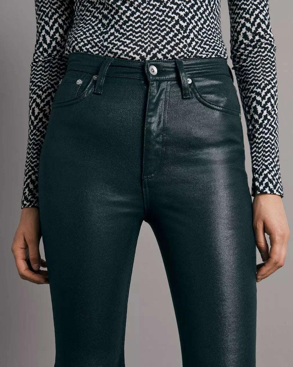 Casey Coated High Rise Ankle Flare Jeans - Pine Grove Leatherette Faux Leather Pants for Women | Perfect for Casual Outfits, Date Nights & Office Wear