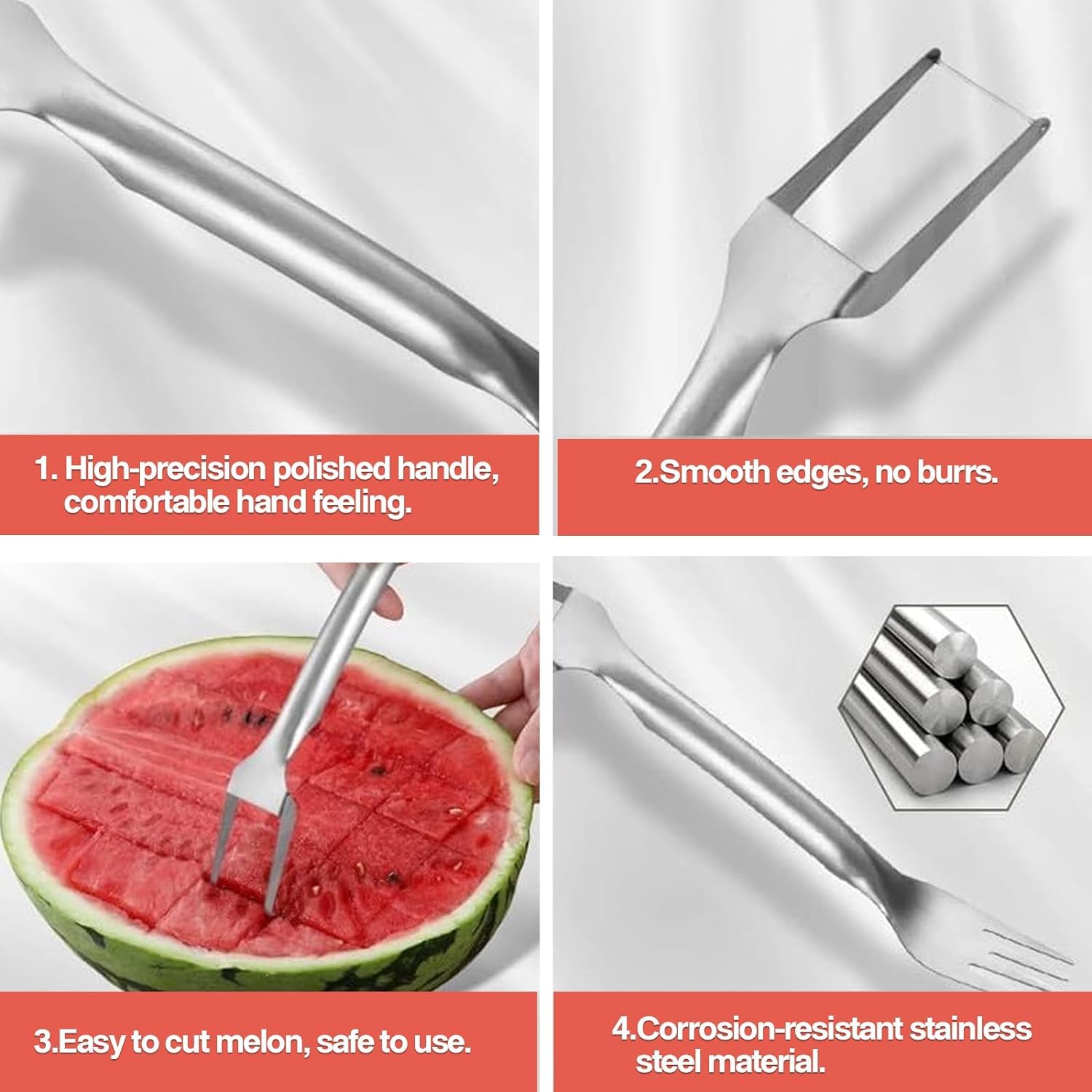 Stainless Steel 2-in-1 Watermelon Slicer and Fork - Portable Fruit Cutting Tool for Home, Parties, Camping & Kitchen - Easy Watermelon Wedge Cutter (1 Pack) | Perfect for BBQs, Picnics, Summer Gatherings & Outdoor Adventures