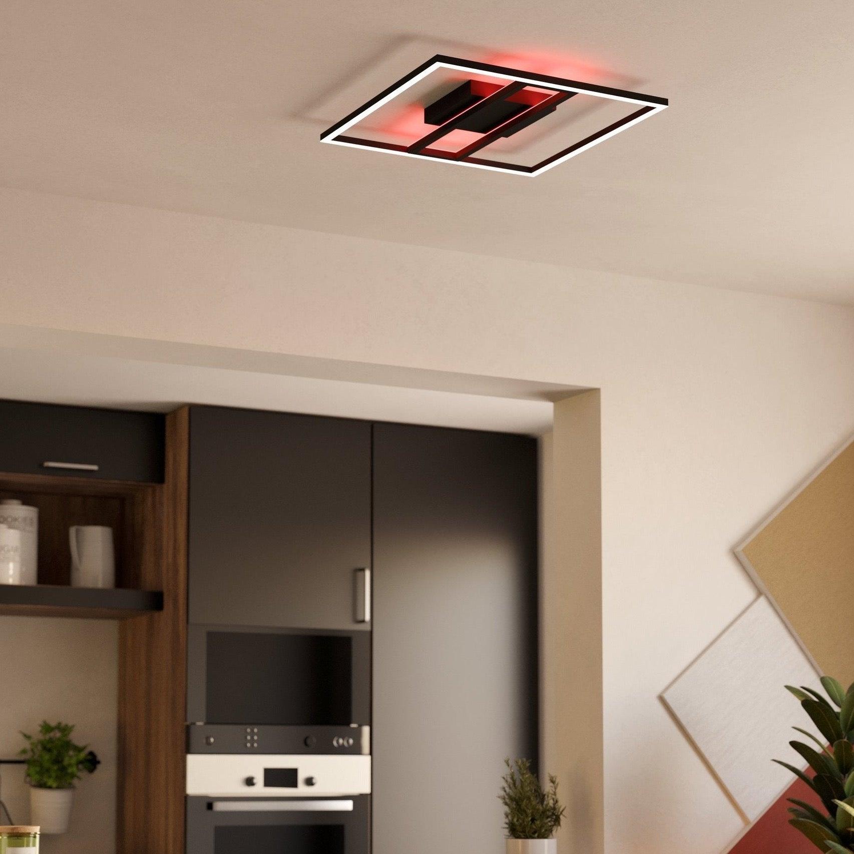 Eglo Connect Calagrano Z Smart Square Black Ceiling Flush Light 45cm - Modern LED Lighting for Bedroom, Kitchen & Living Room - Voice Control & Dimmable Smart Home Lighting